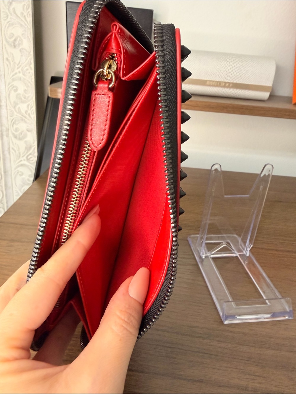 AUTHENTIC - Christian Louboutin Black Spiked Long Zip Wallet - Picture 8 of 12